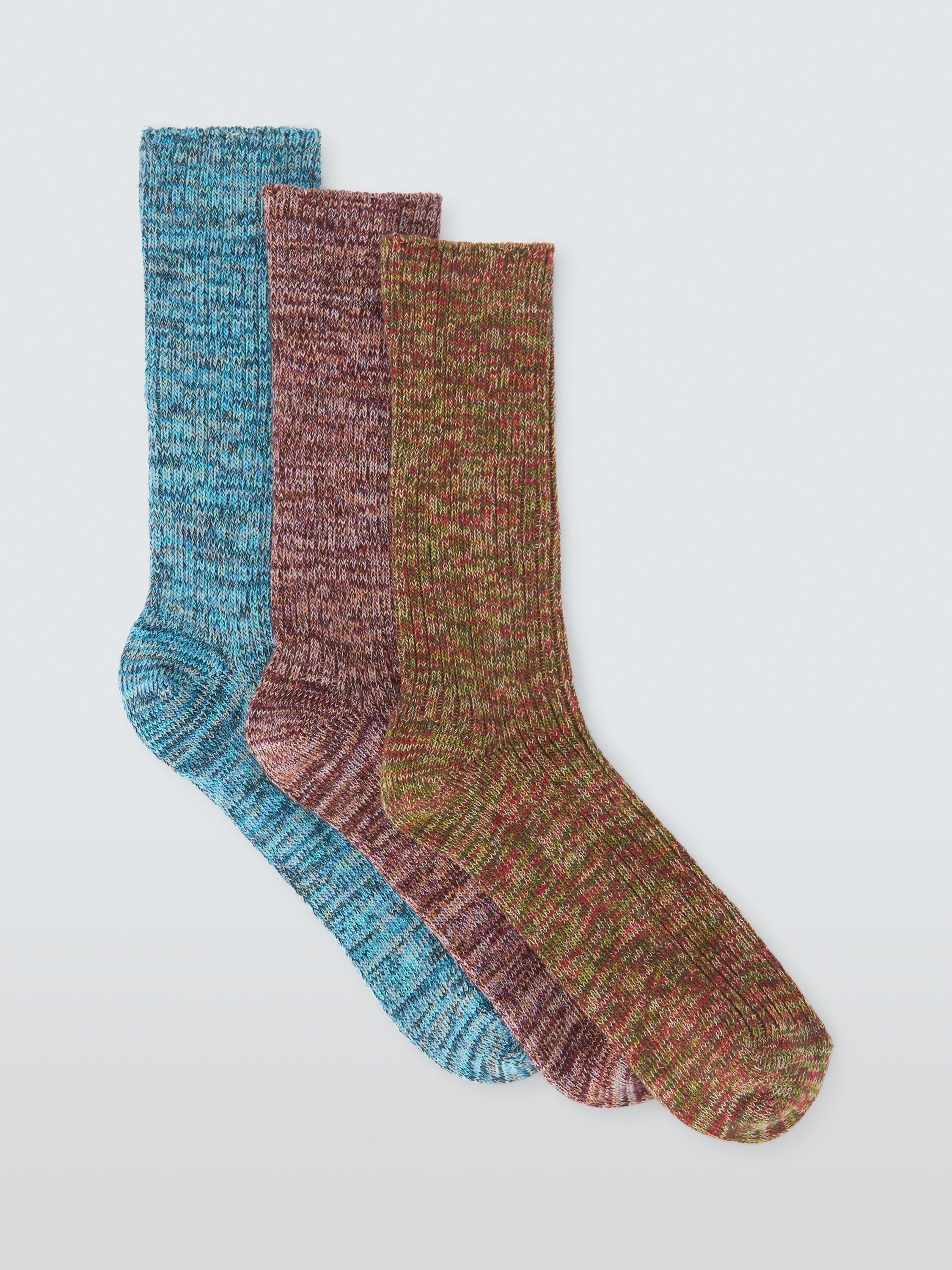 John Lewis Organic Cotton Blend Ribbed Boot Socks, Pack of 3, Multi