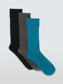 John Lewis Bamboo Blend Plain Socks, Pack of 3, Black Multi, Black Multi