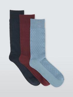 John Lewis Bamboo Blend Textured Plain Socks, Pack of 3, Blue Multi, Blue Multi