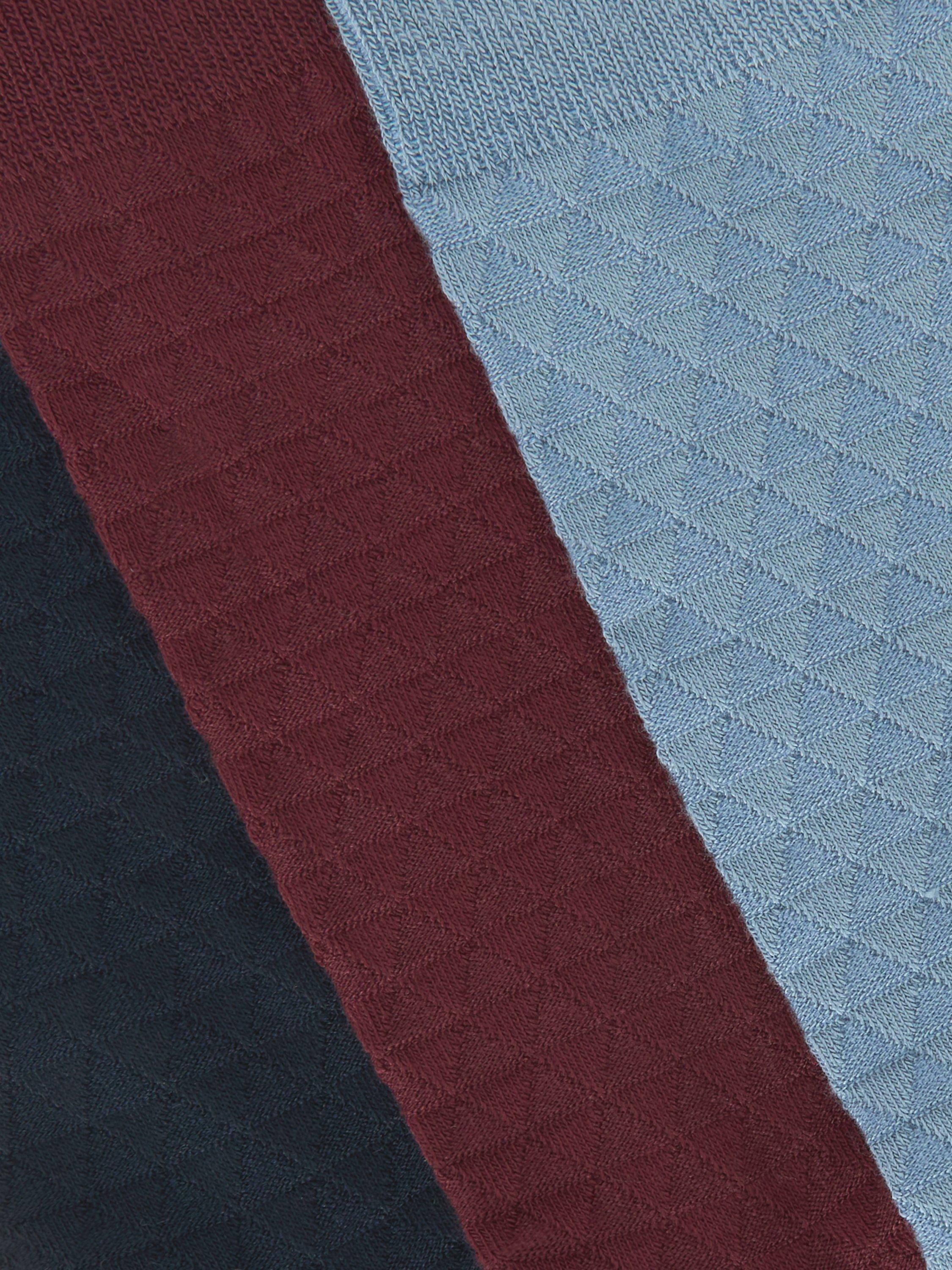 Product image 2 of 2, which shows John Lewis Bamboo Blend Textured Plain Socks, Pack of 3, Blue Multi, L