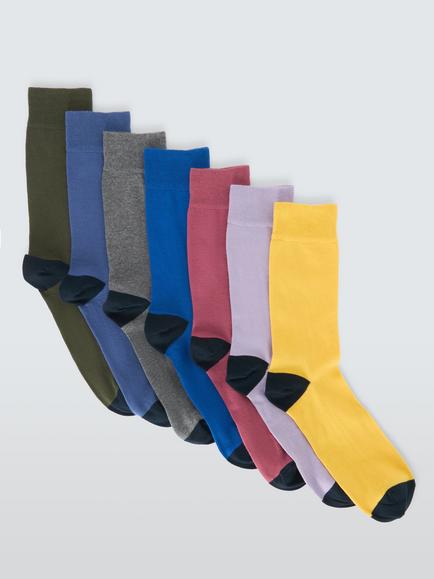 John Lewis Organic Cotton Blend Heel & Toe Plain Socks, Pack of 7, Multi, Multi