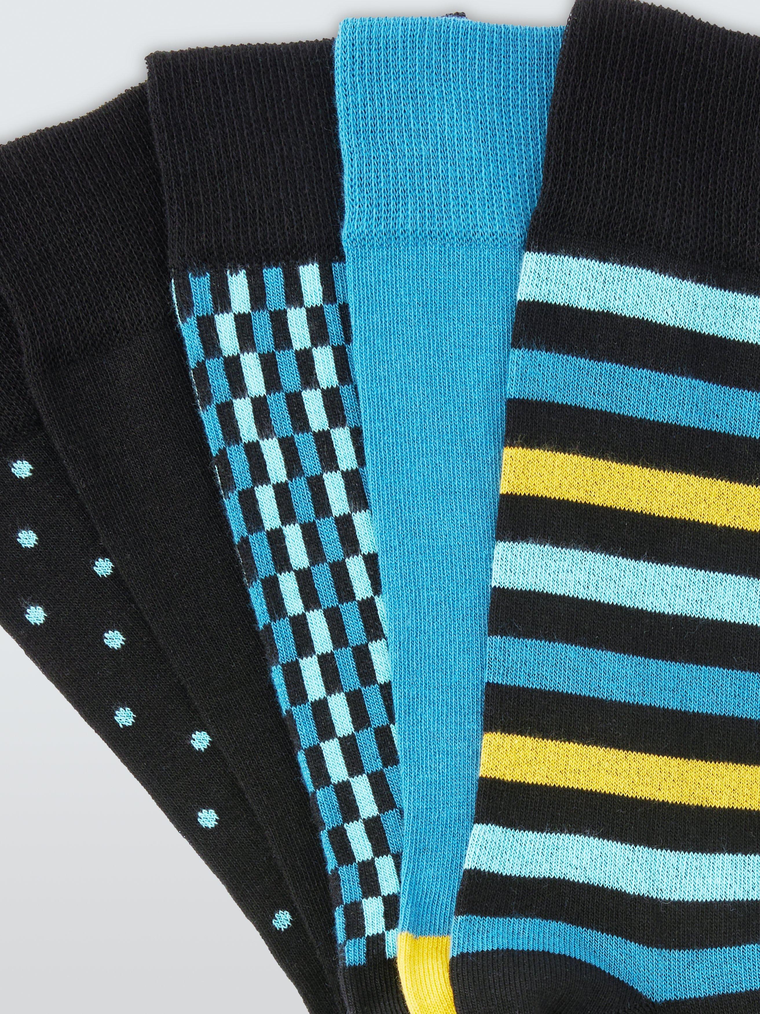 Product image 2 of 2, which shows John Lewis Organic Cotton Rich Heel & Toe Plain & Pattern Socks, Pack of 5, Blue Multi, L