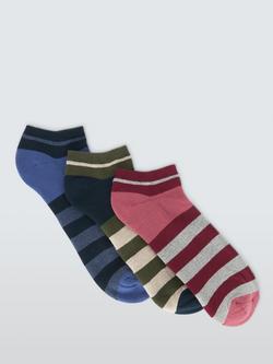 John Lewis Organic Cotton Blend Stripe Trainer Socks, Pack of 3, Multi, Multi