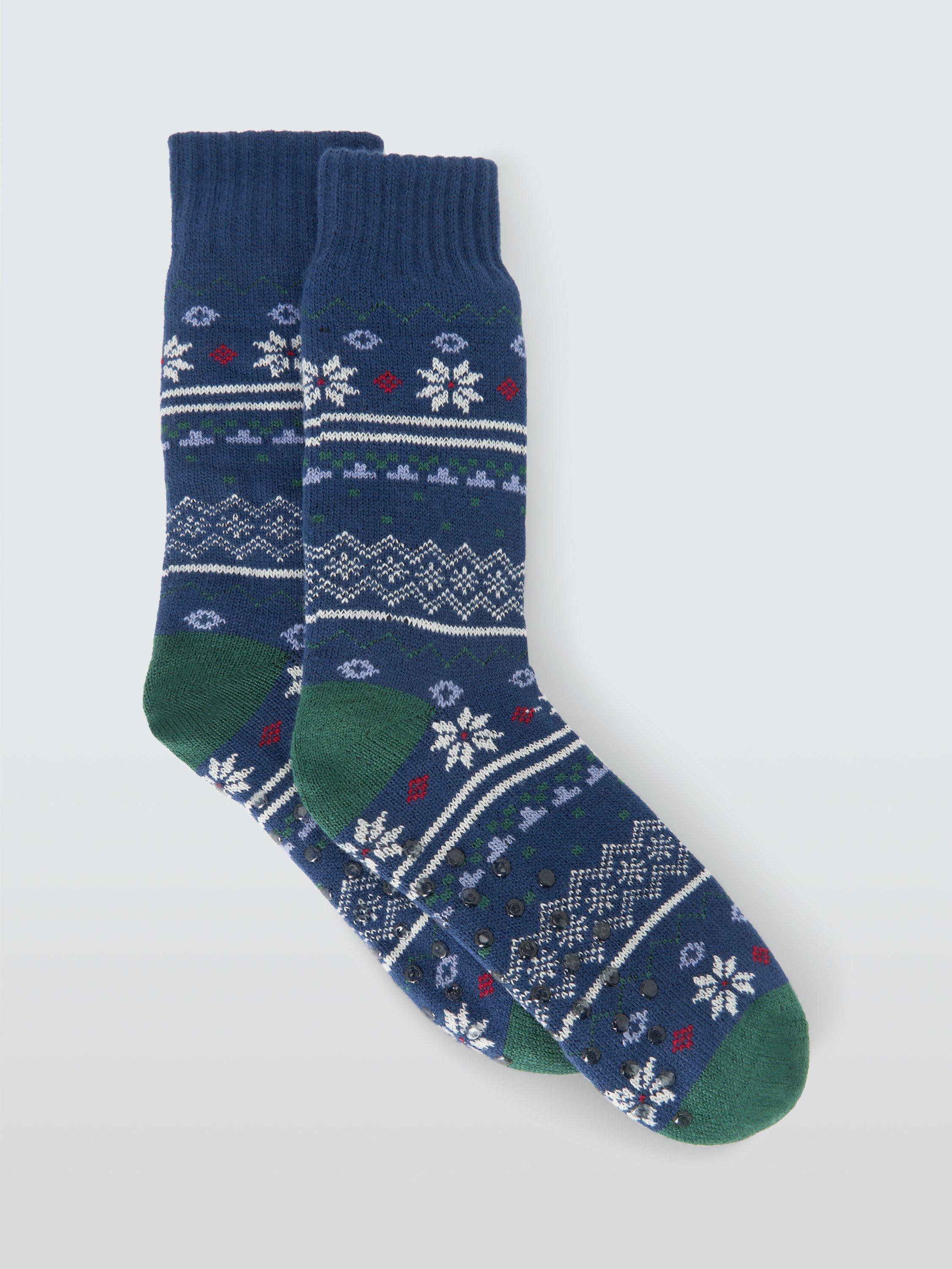 Product image 1 of 2, which shows John Lewis Fleece Fairisle Socks, Blue Multi, S-M