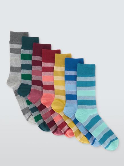 John Lewis Organic Cotton Blend Stripe Socks, Pack of 7, Multi, Multi