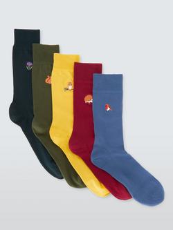 John Lewis Organic Cotton Blend Embroidered Highland Socks, Pack of 5, Multi, Multi