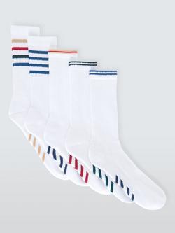 John Lewis Organic Cotton Assorted Tube Stripe Socks, Pack of 5, White Multi, White Multi