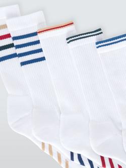 John Lewis Organic Cotton Assorted Tube Stripe Socks, Pack of 5, White Multi - view 2, White Multi