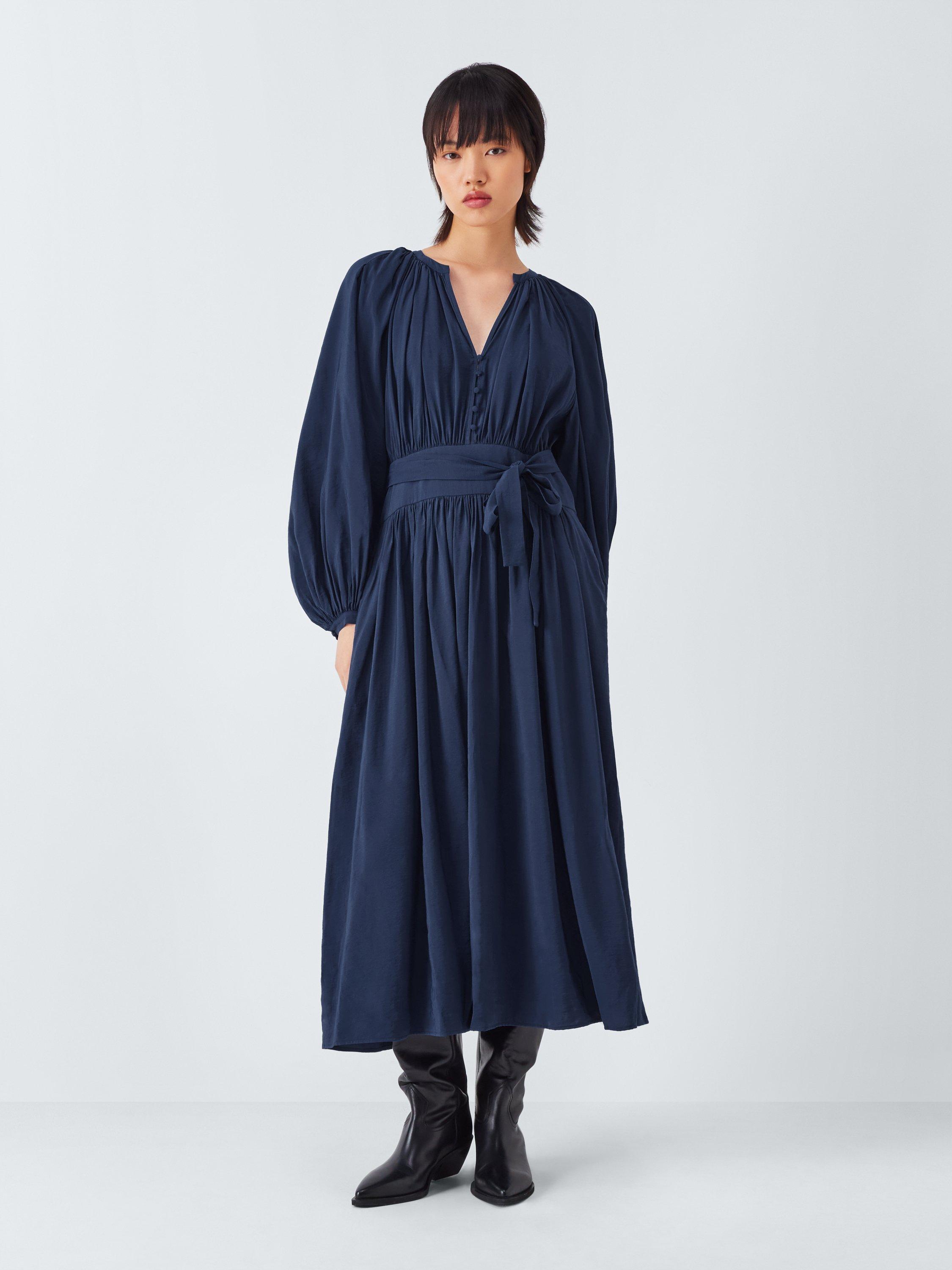 Product image 1 of 6, which shows AND/OR Sammy Draped Midi Dress, Inky Blue, 6