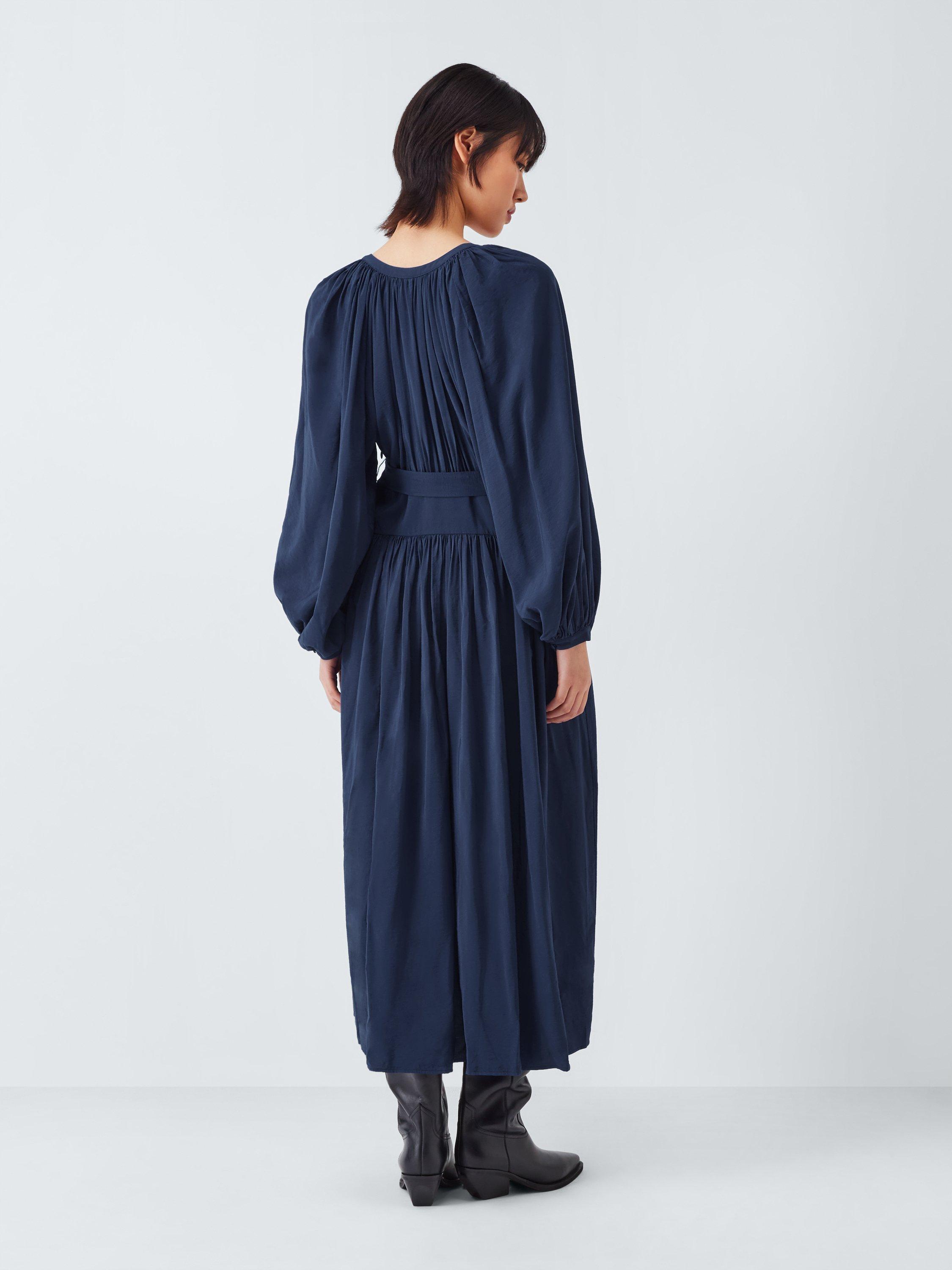 Product image 2 of 6, which shows AND/OR Sammy Draped Midi Dress, Inky Blue, 6
