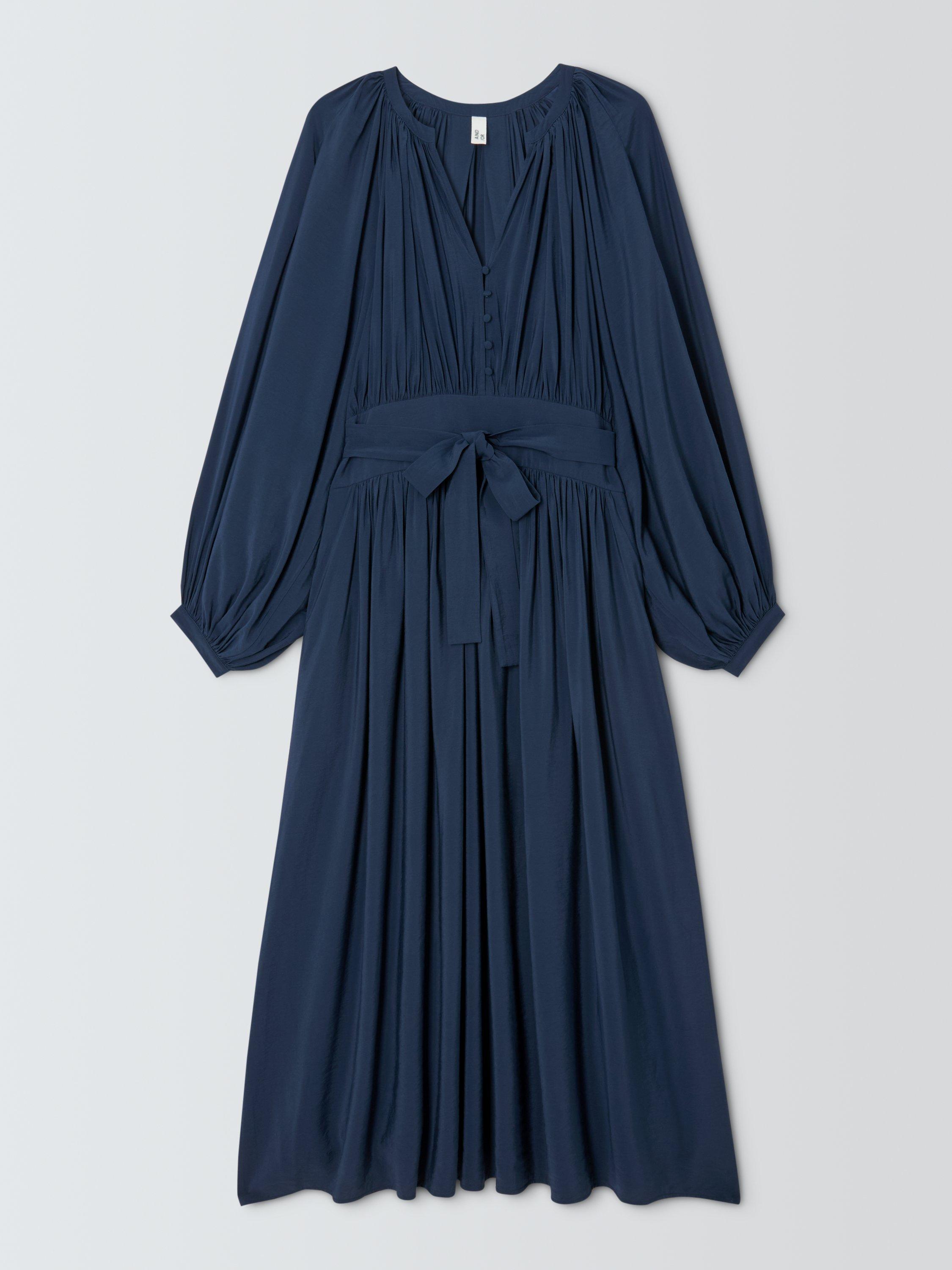 Product image 4 of 6, which shows AND/OR Sammy Draped Midi Dress, Inky Blue, 6