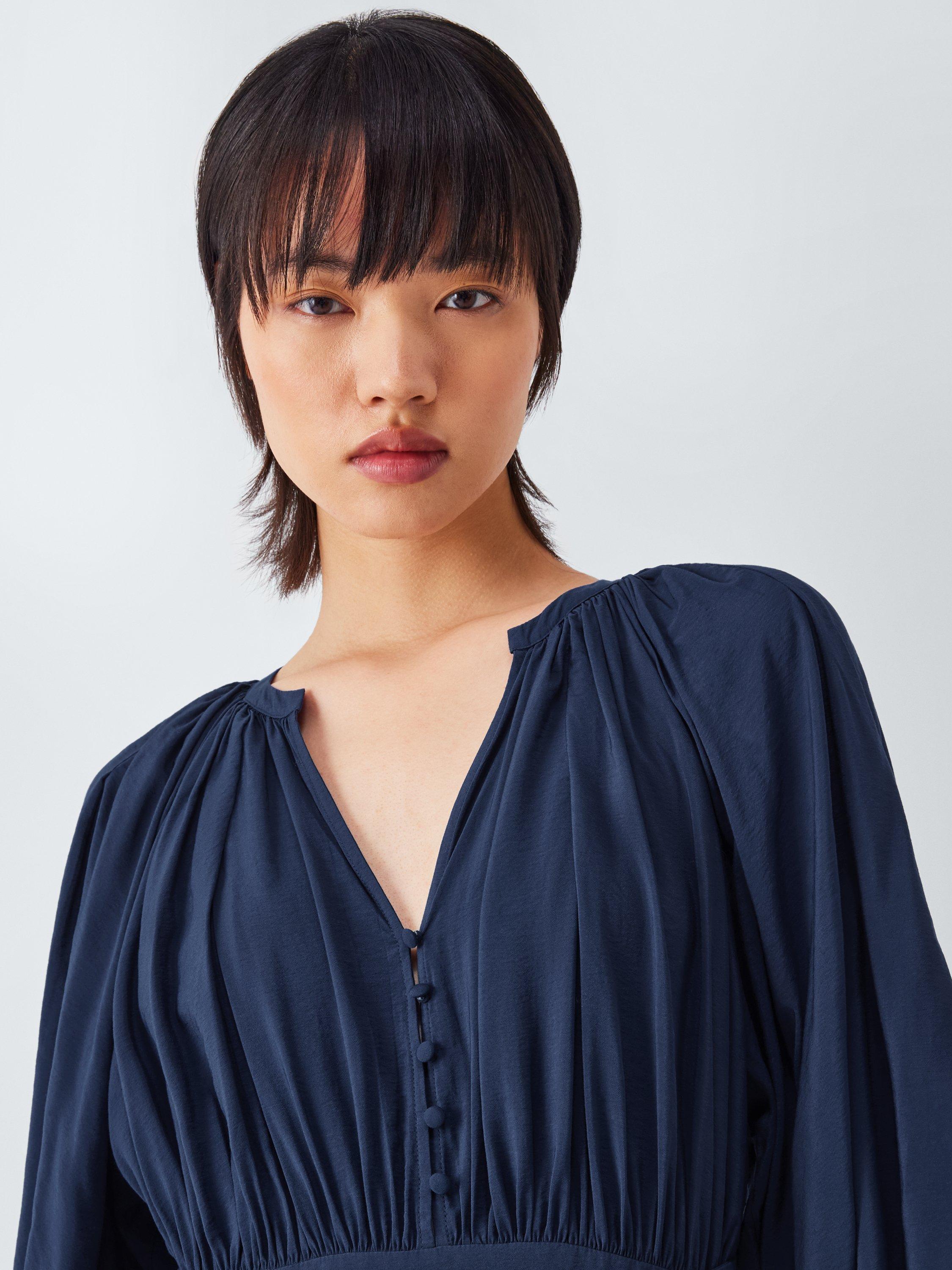 Product image 5 of 6, which shows AND/OR Sammy Draped Midi Dress, Inky Blue, 6