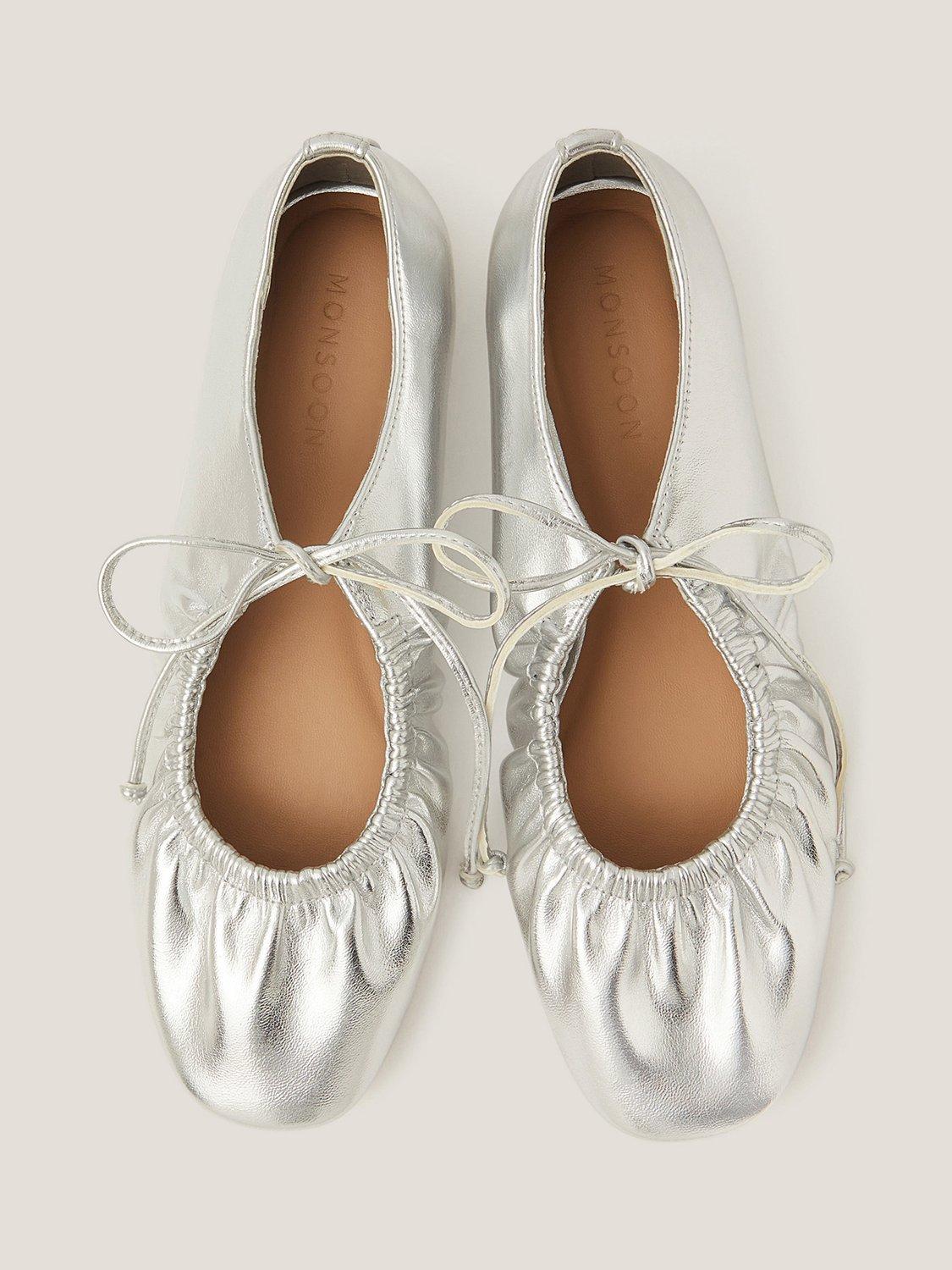 Product image 2 of 3, which shows Monsoon Blair Ballet Pumps, Silver, EU37