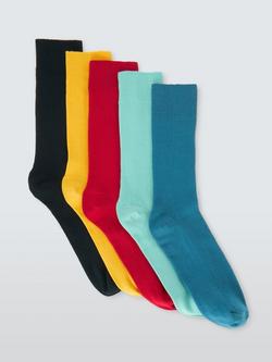 John Lewis Cotton Blend Ribbed Socks, Pack of 5, Multi, Multi