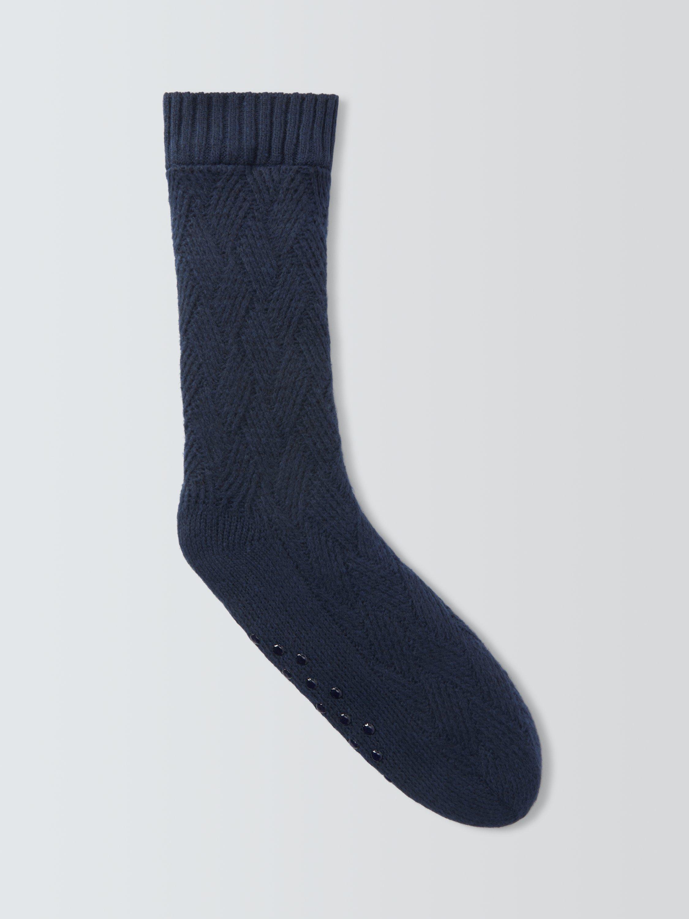 Product image 1 of 2, which shows John Lewis Fleece Lounge Socks, Navy, S-M