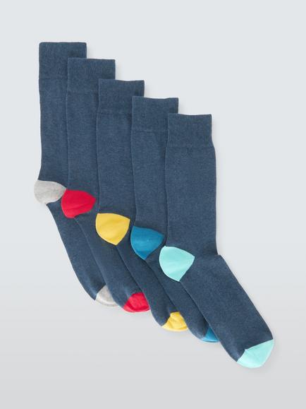 John Lewis Cotton Blend Heel & Toe Socks, Pack of 5, Multi, Multi