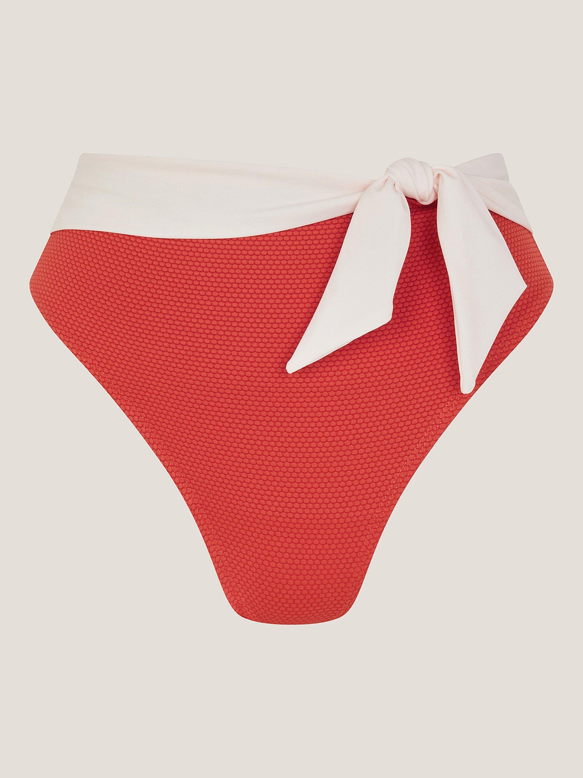 Product image 3 of 5, which shows Monsoon Sabrina Tie Front Colour Block Bikini Bottoms, Rust, 8