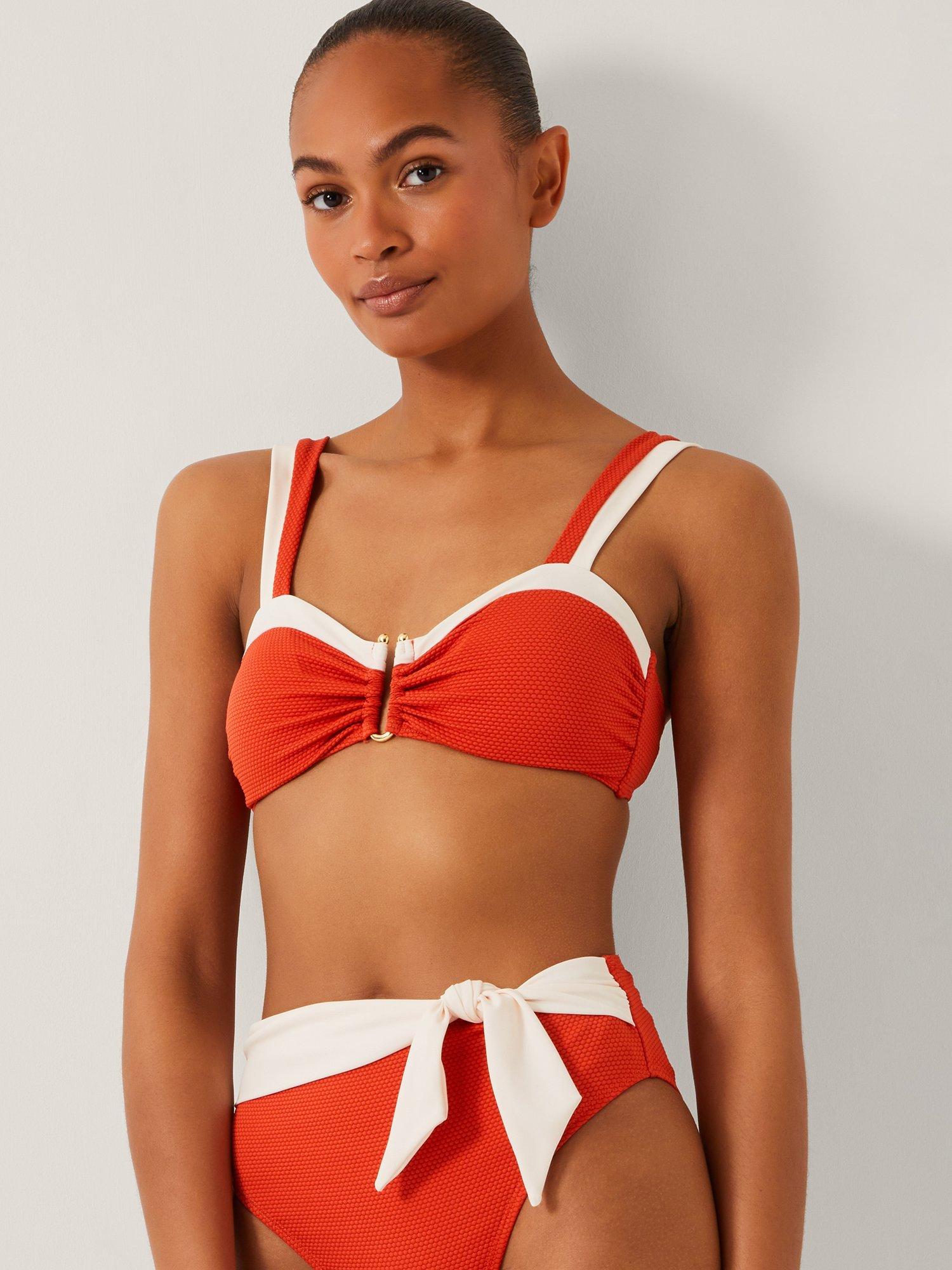 Product image 5 of 5, which shows Monsoon Sabrina Tie Front Colour Block Bikini Bottoms, Rust, 8
