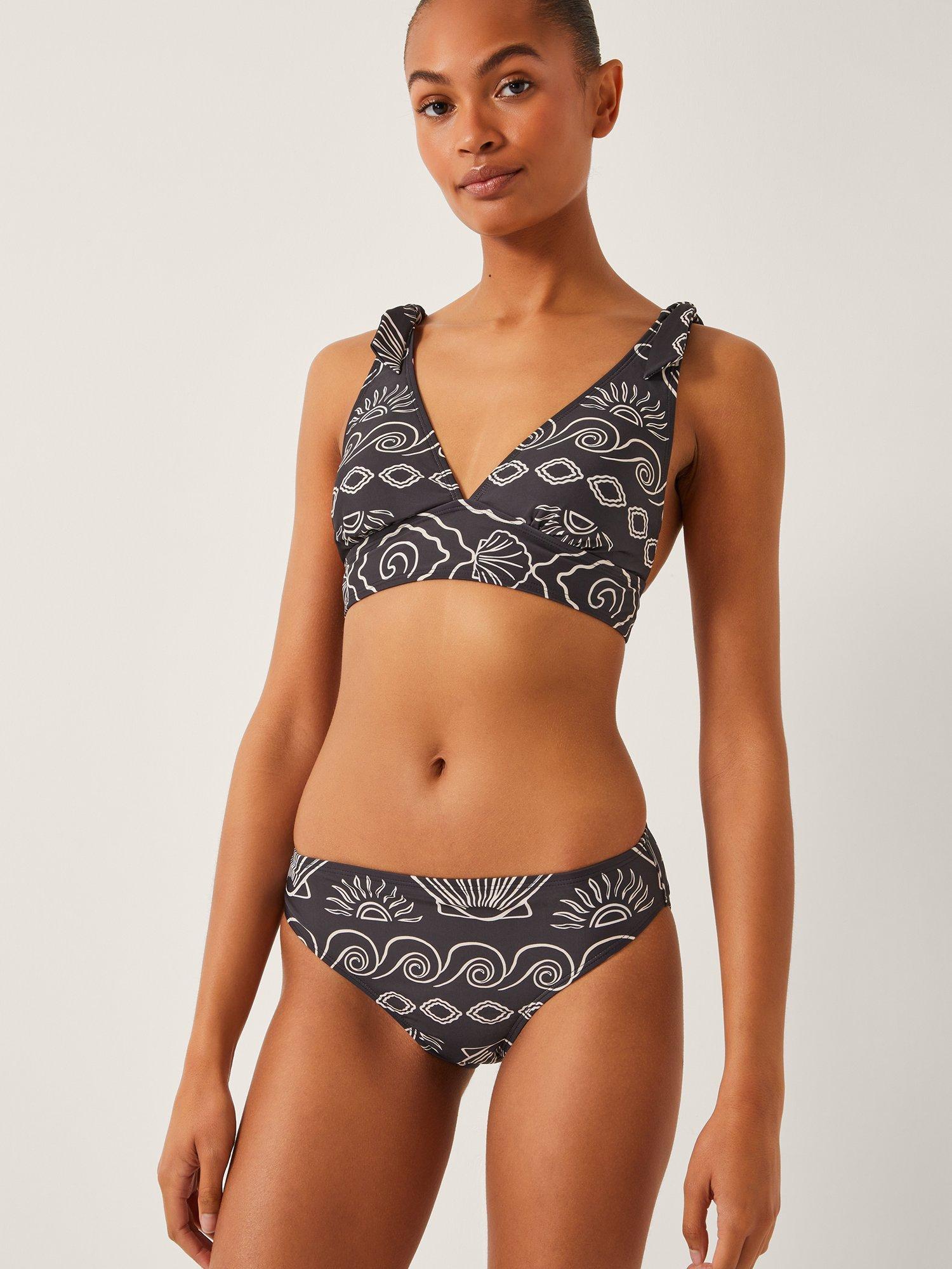 Product image 1 of 5, which shows Monsoon Macie Beach Print Bikini Top, Black, 8