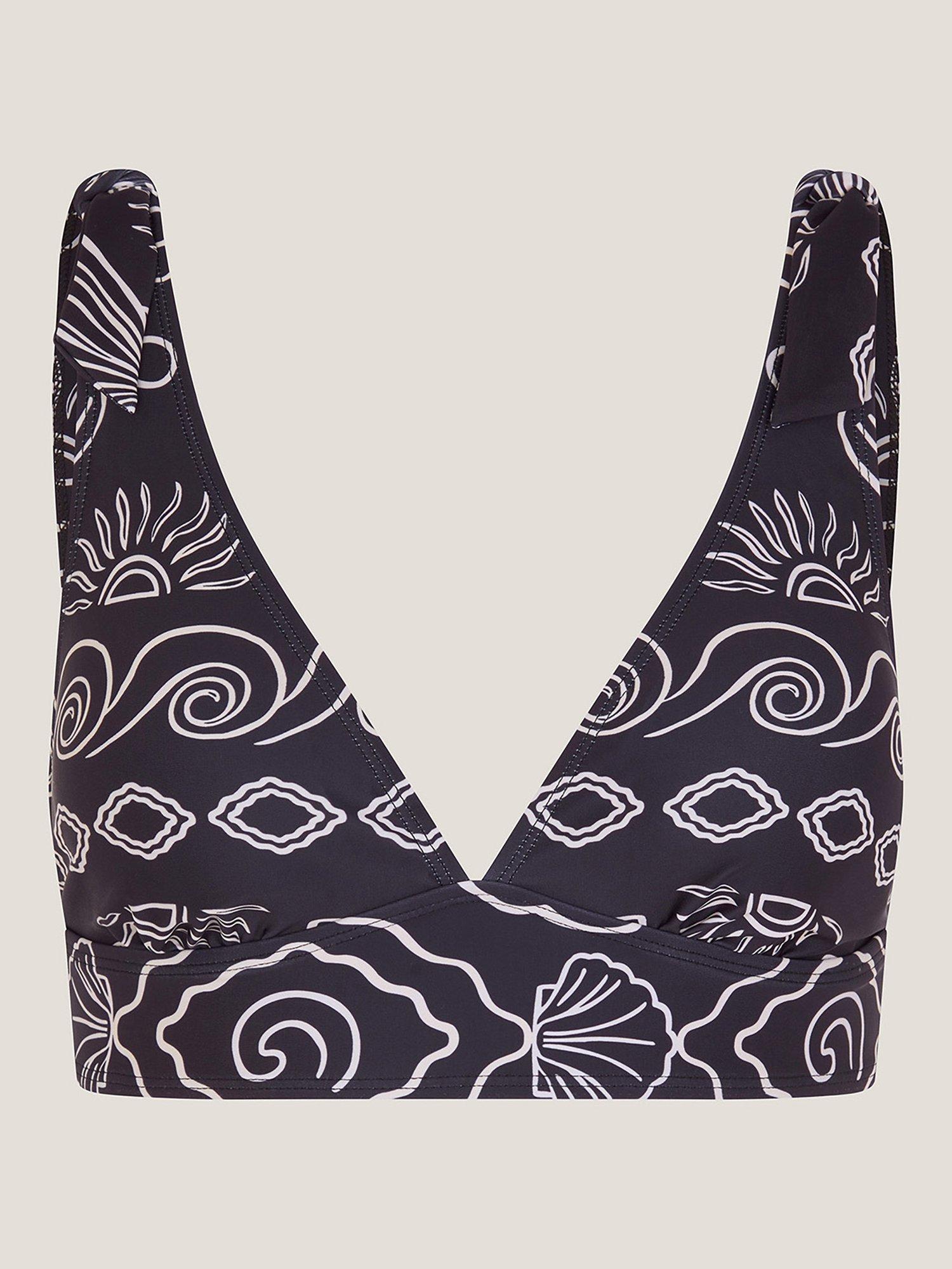 Product image 3 of 5, which shows Monsoon Macie Beach Print Bikini Top, Black, 8