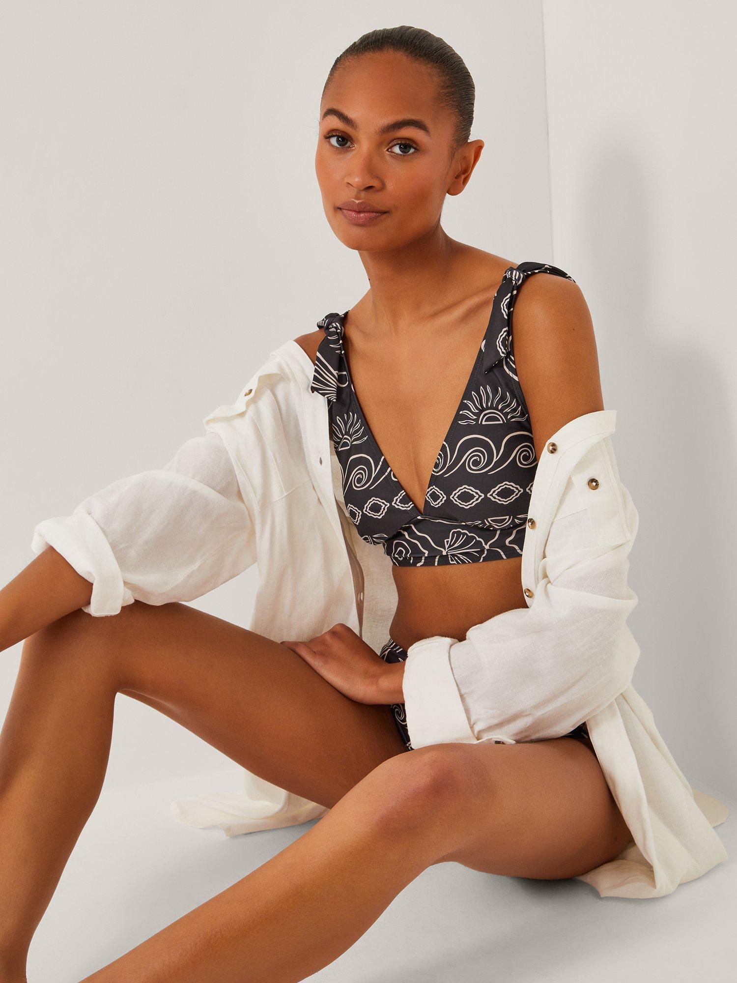 Product image 4 of 5, which shows Monsoon Macie Beach Print Bikini Top, Black, 8
