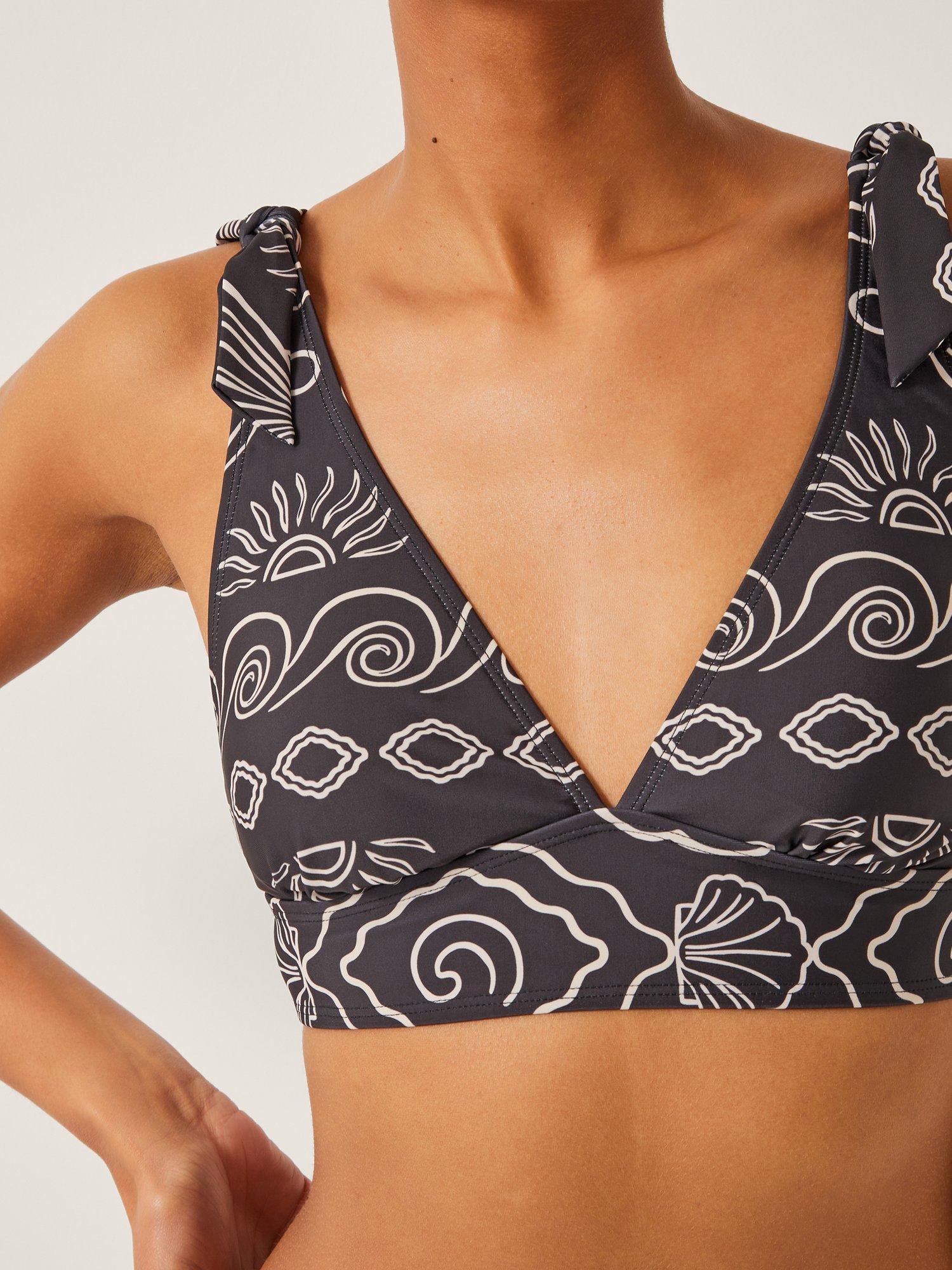 Product image 5 of 5, which shows Monsoon Macie Beach Print Bikini Top, Black, 8