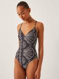 Monsoon Macie Beach Print Swimsuit, Black