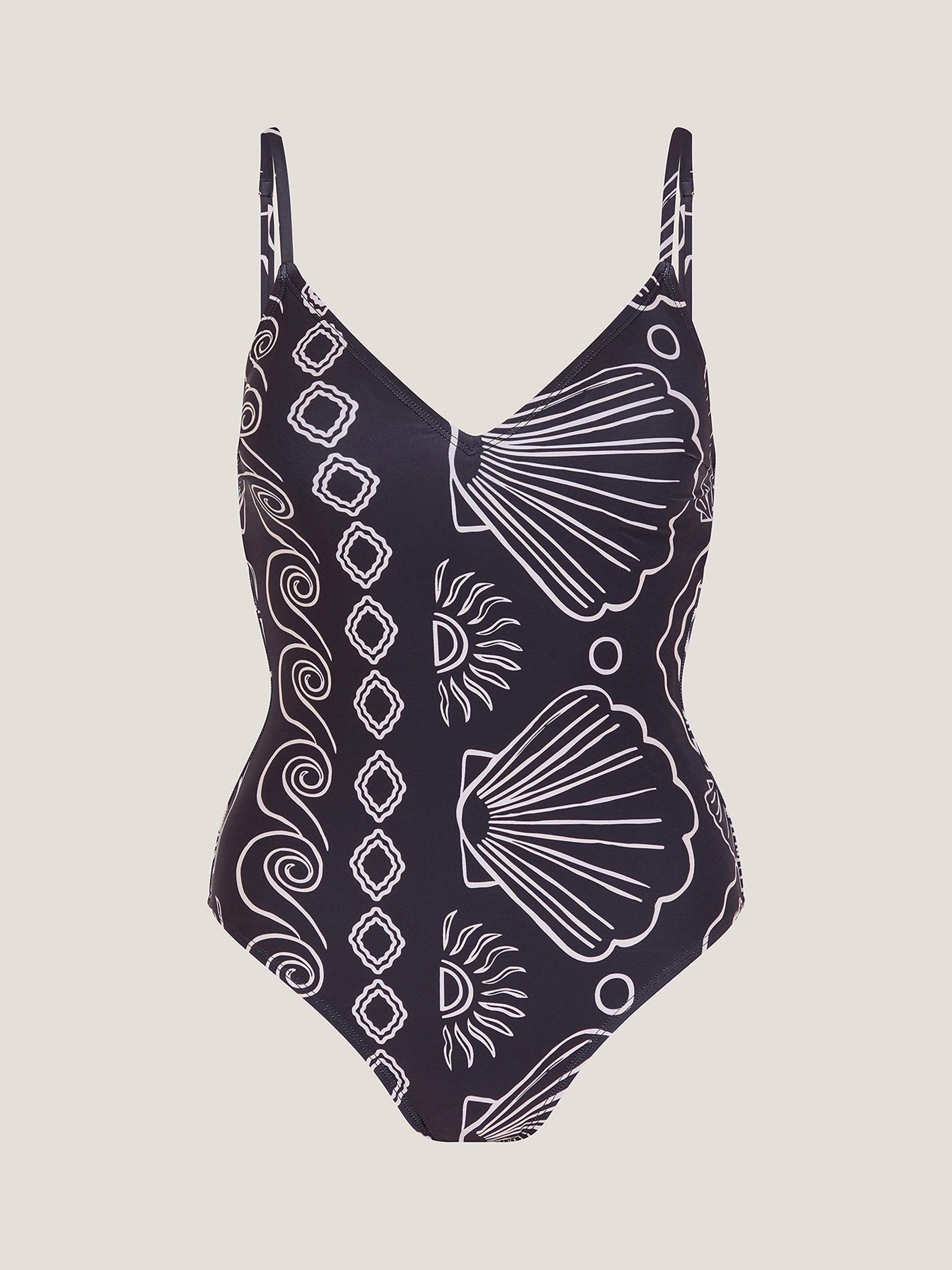 Product image 5 of 5, which shows Monsoon Macie Beach Print Swimsuit, Black, 8