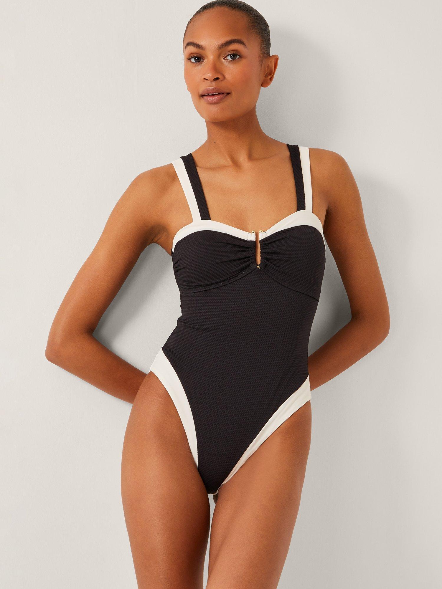 Product image 1 of 5, which shows Monsoon Sabrina Contrast Trim Swimsuit, Black, 8