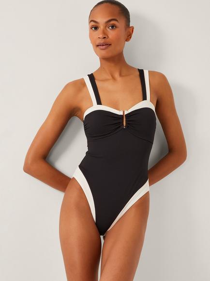 Monsoon Sabrina Contrast Trim Swimsuit, Black/White