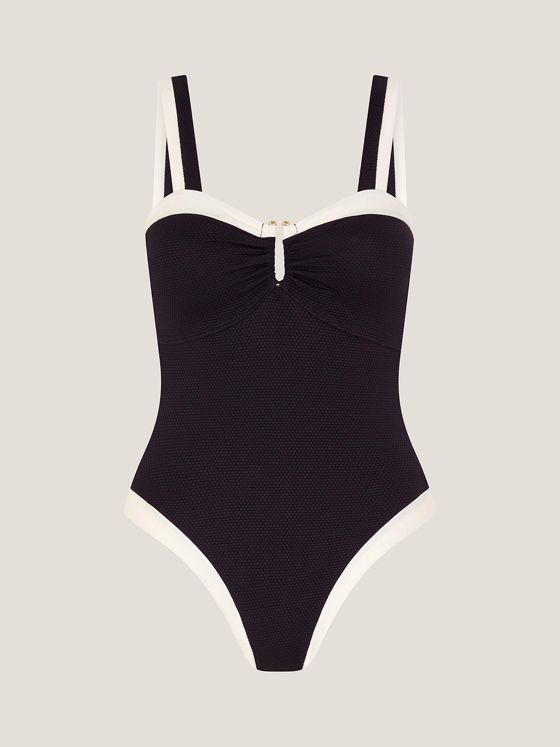 Product image 4 of 5, which shows Monsoon Sabrina Contrast Trim Swimsuit, Black, 8