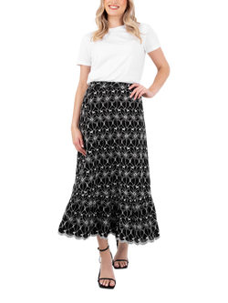 Lovedrobe Broderie Detail Midi Skirt, Black/White, Black/White