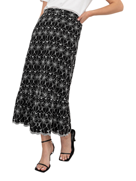 Lovedrobe Broderie Detail Midi Skirt, Black/White - view 2, Black/White