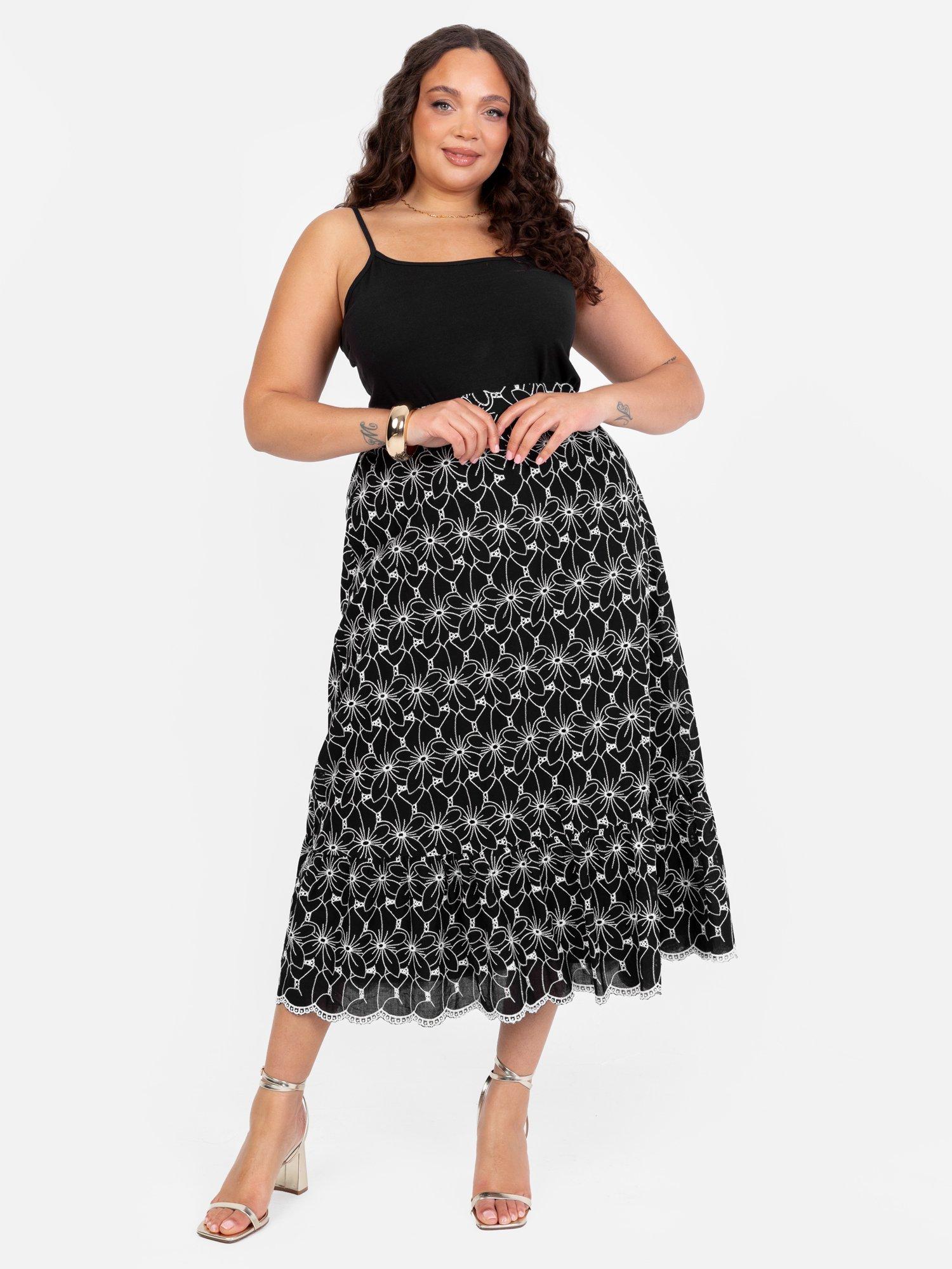 Product image 9 of 11, which shows Lovedrobe Broderie Detail Midi Skirt, Black/White, 8
