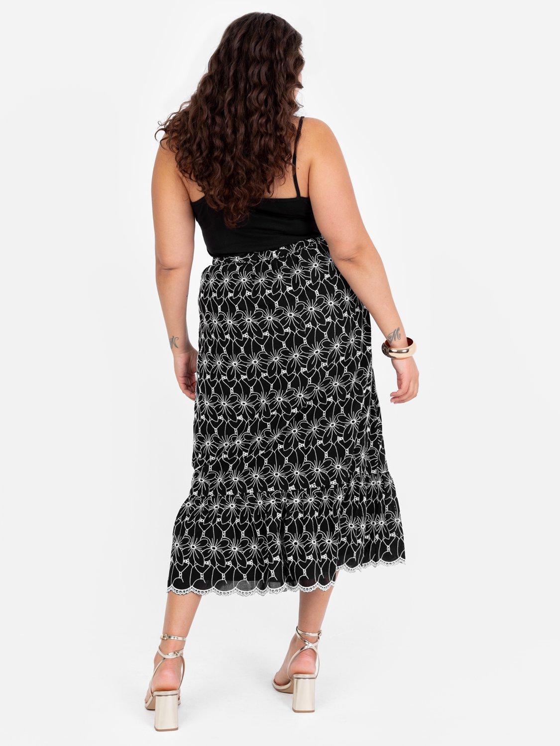 Product image 10 of 11, which shows Lovedrobe Broderie Detail Midi Skirt, Black/White, 8