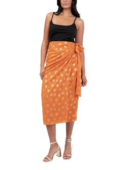 Lovedrobe Metallic Swirl Wrap Midi Skirt, Orange/ Gold, Orange/ Gold