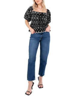 Lovedrobe Broderie Anglaise Peplum Top, Black/White, Black/White