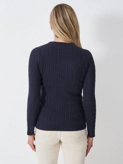 Crew Clothing Heritage Cable Knit Jumper, Navy Blue - view 2, Navy Blue
