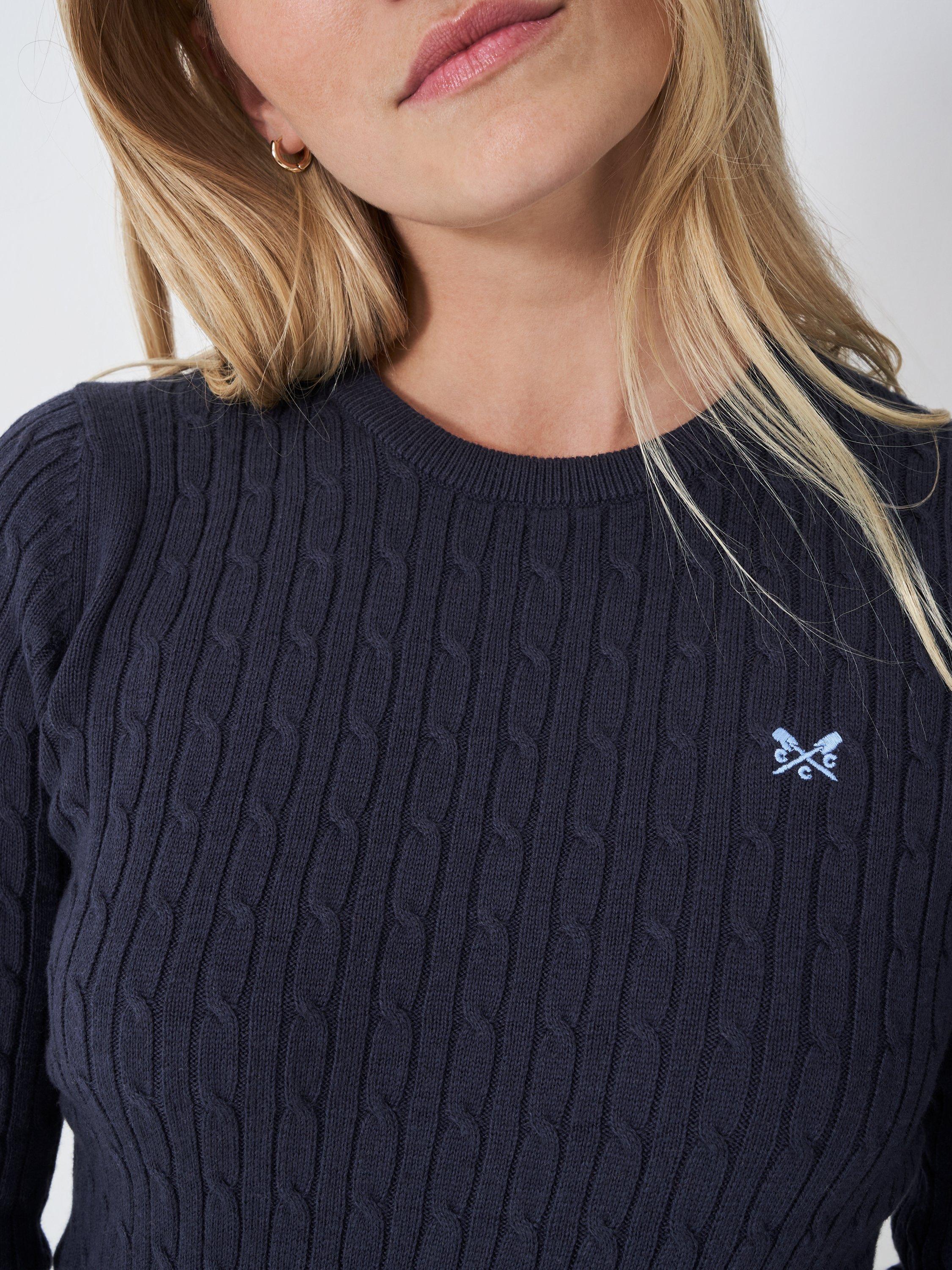 Product image 4 of 5, which shows Crew Clothing Heritage Cable Knit Jumper, Navy Blue, 10