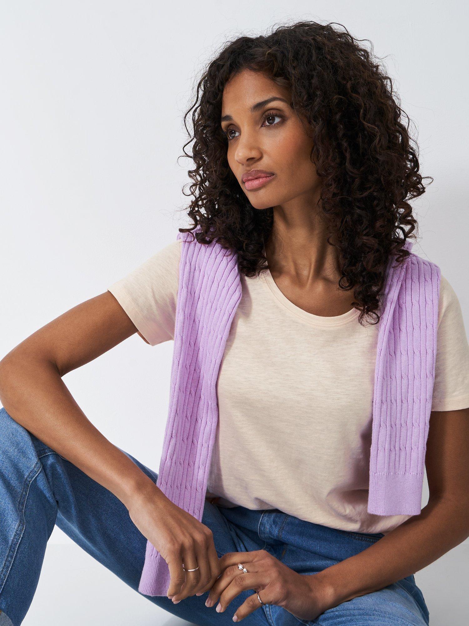 Product image 2 of 5, which shows Crew Clothing Slub Scoop Neck T-Shirt, Rose Pink, 8