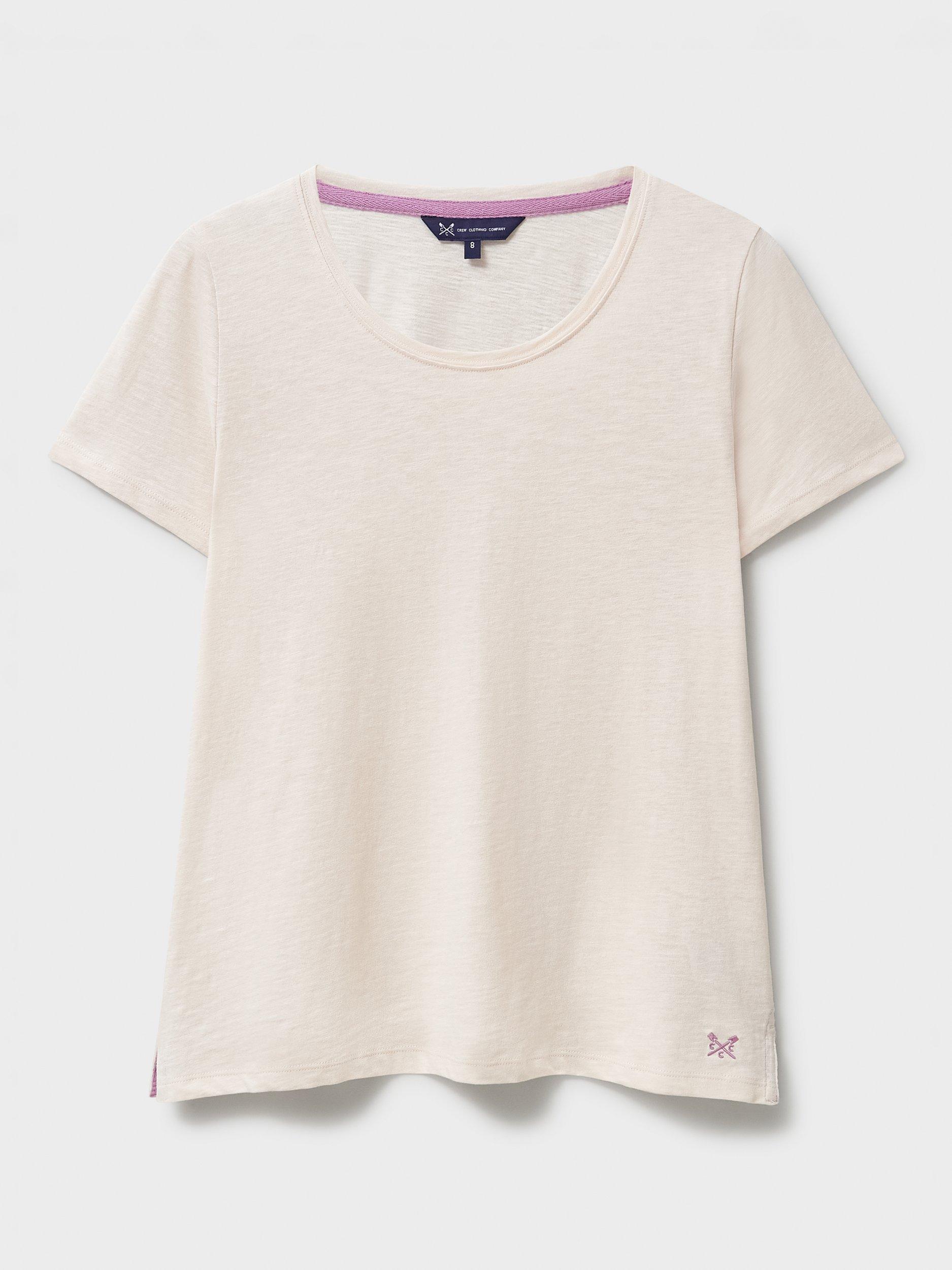 Product image 5 of 5, which shows Crew Clothing Slub Scoop Neck T-Shirt, Rose Pink, 8