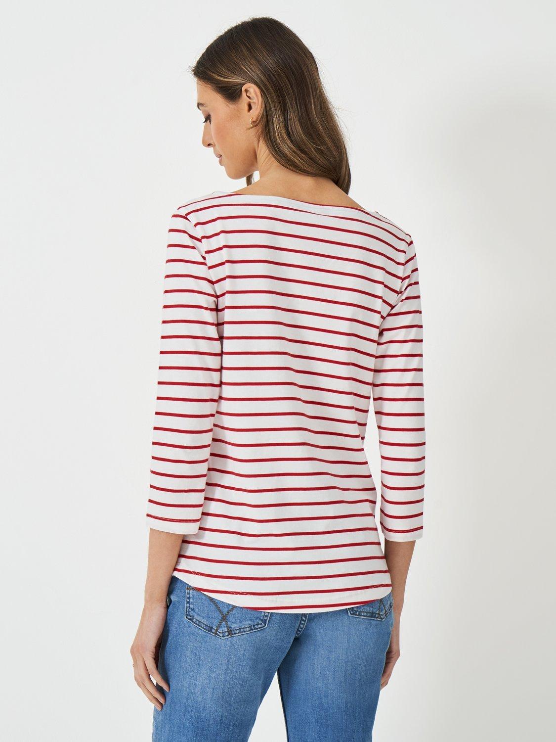Product image 3 of 11, which shows Crew Clothing Essential Breton Stripe Top, White/Red, 8
