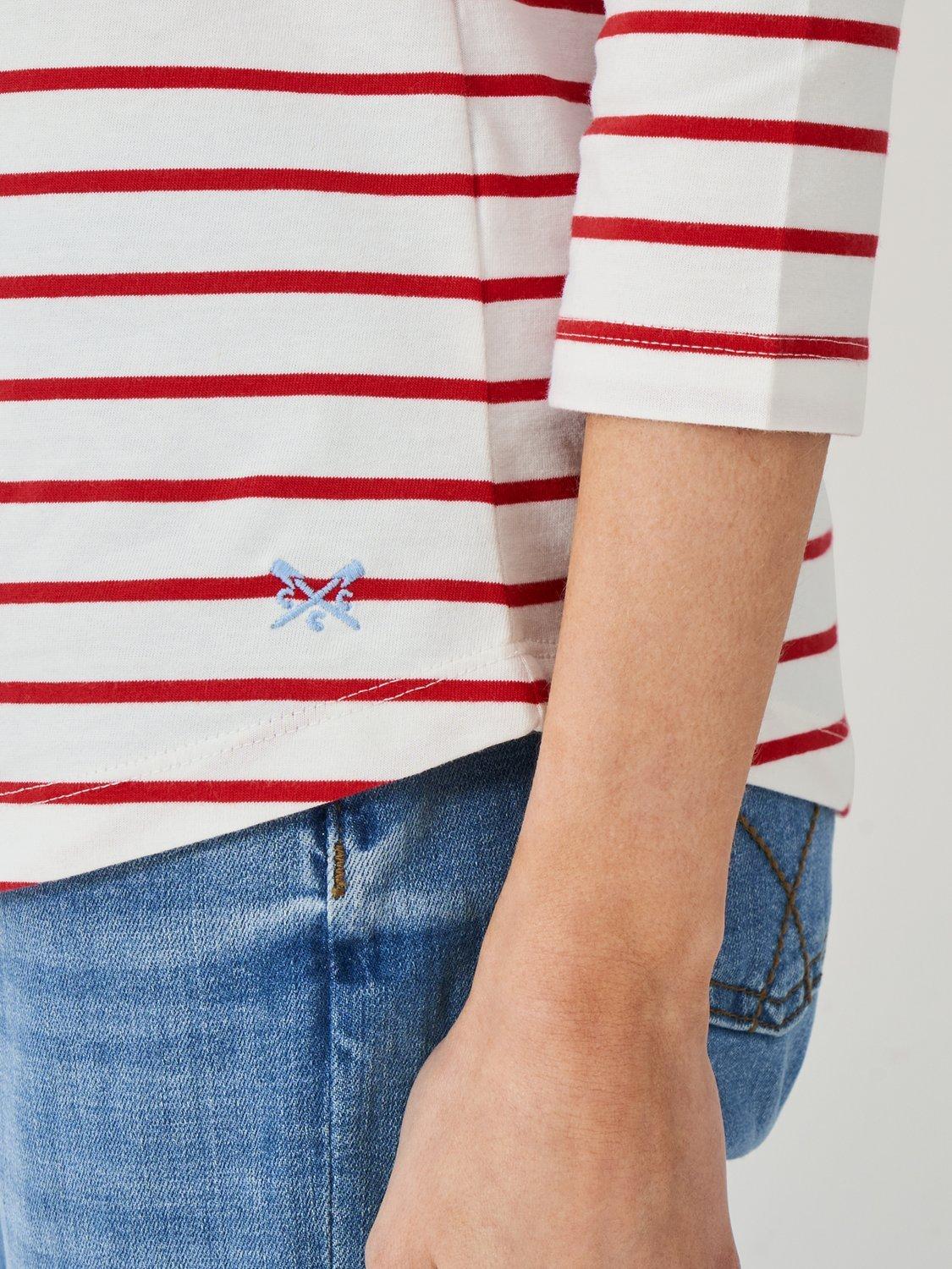 Product image 4 of 11, which shows Crew Clothing Essential Breton Stripe Top, White/Red, 8