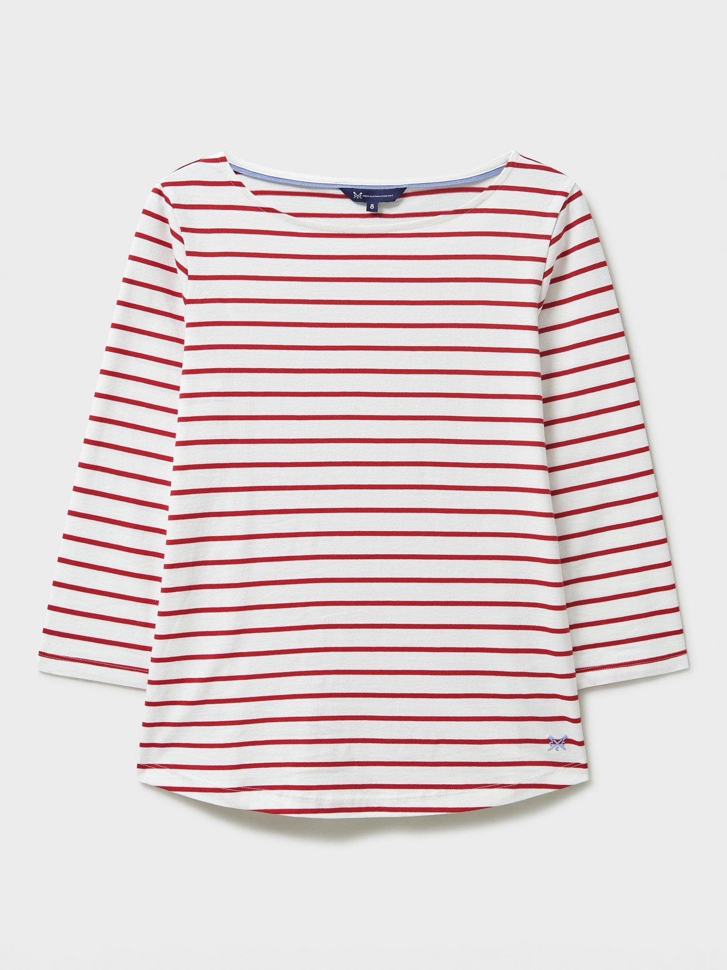 Product image 5 of 11, which shows Crew Clothing Essential Breton Stripe Top, White/Red, 8