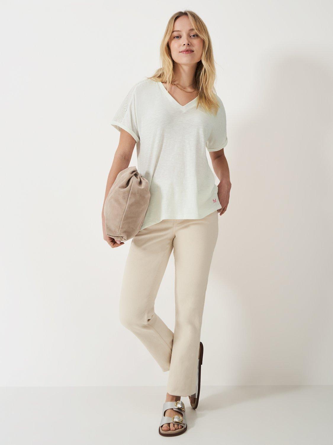Product image 1 of 5, which shows Crew Clothing Sleeve Detail V-Neck T-Shirt, White, 8