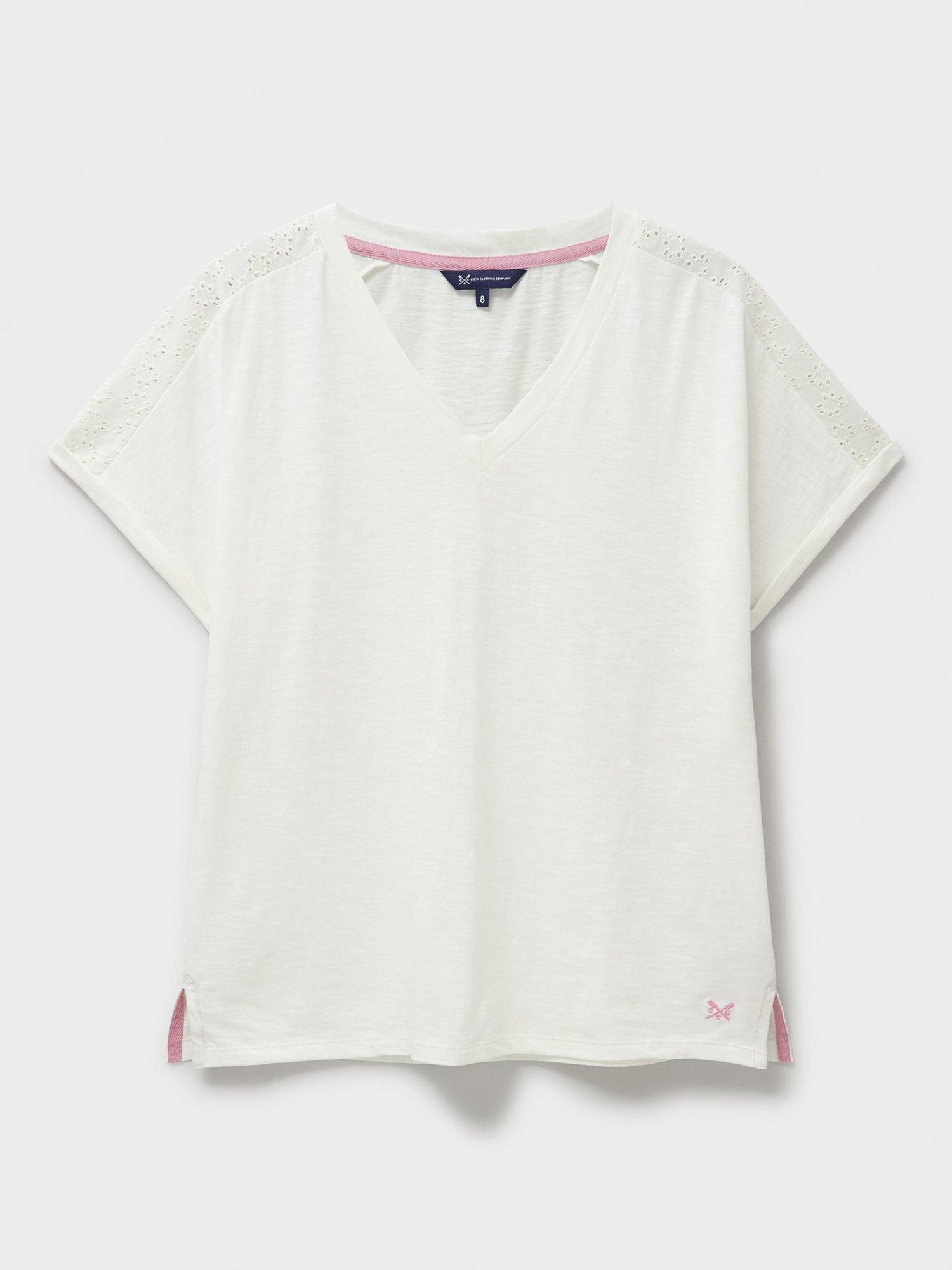 Product image 5 of 5, which shows Crew Clothing Sleeve Detail V-Neck T-Shirt, White, 8