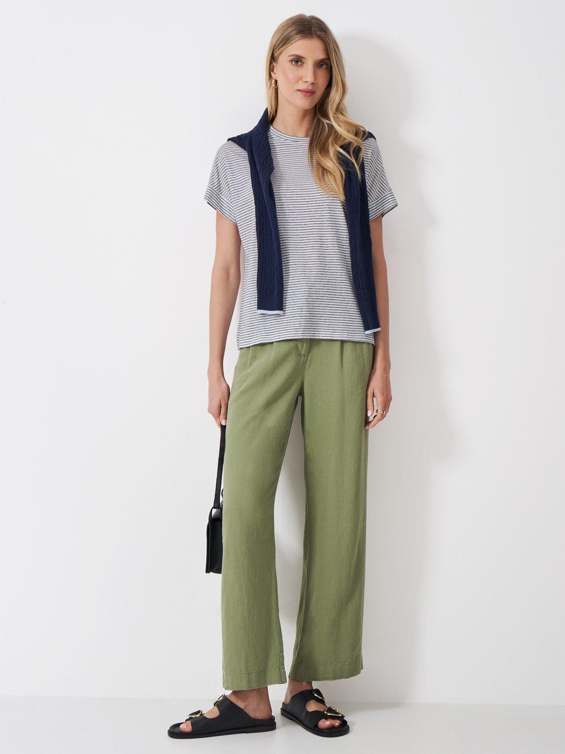 Product image 2 of 5, which shows Crew Clothing Linen Blend Relaxed T-Shirt, Navy/White, 10