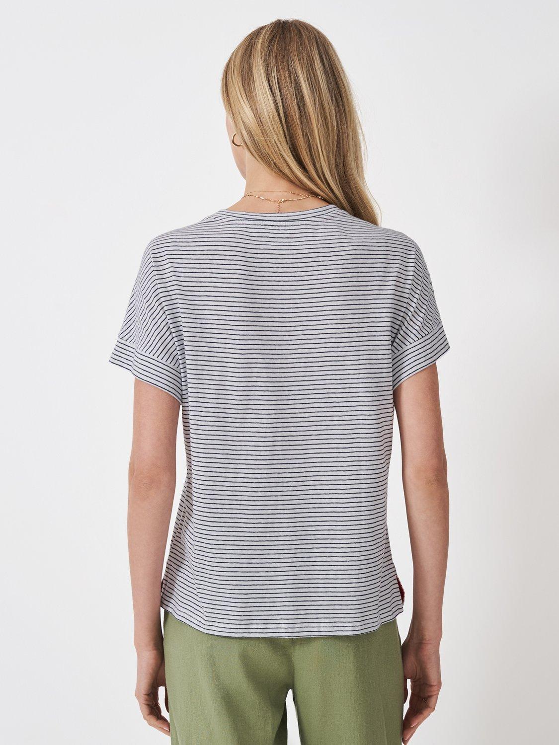 Product image 3 of 5, which shows Crew Clothing Linen Blend Relaxed T-Shirt, Navy/White, 10