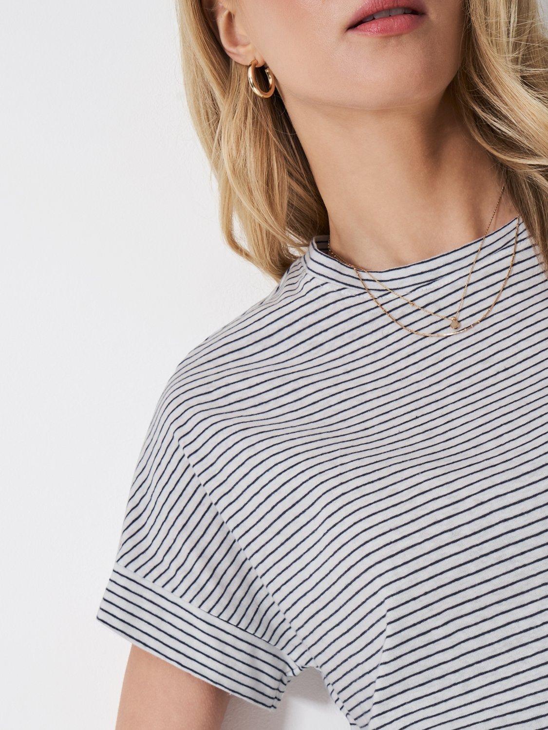 Product image 4 of 5, which shows Crew Clothing Linen Blend Relaxed T-Shirt, Navy/White, 10