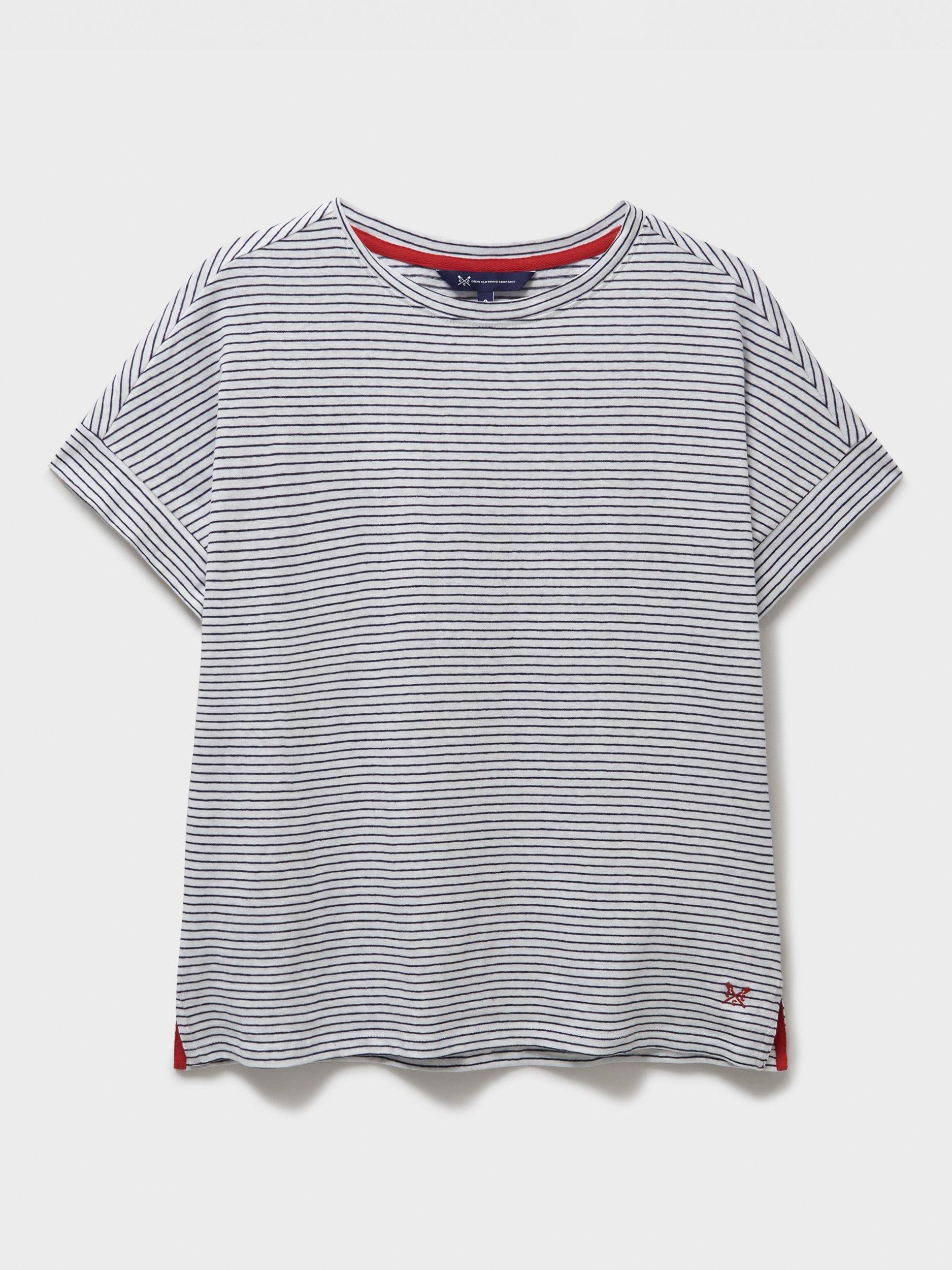 Product image 5 of 5, which shows Crew Clothing Linen Blend Relaxed T-Shirt, Navy/White, 10